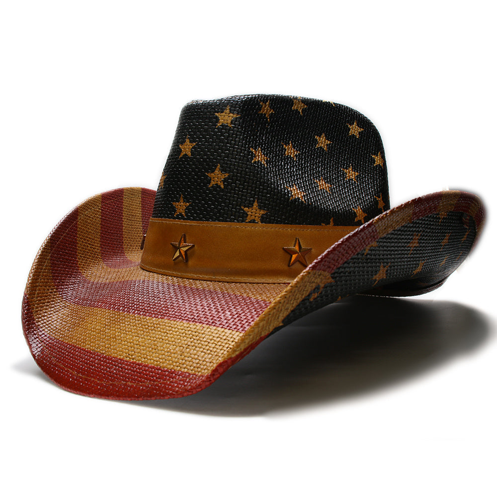 American Flag Western Straw Cowboy Hat – Men display picture 1