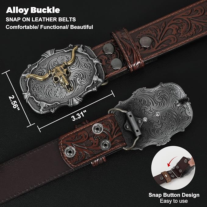 Western Leather Belt for Men – Removable Alloy Buckle
