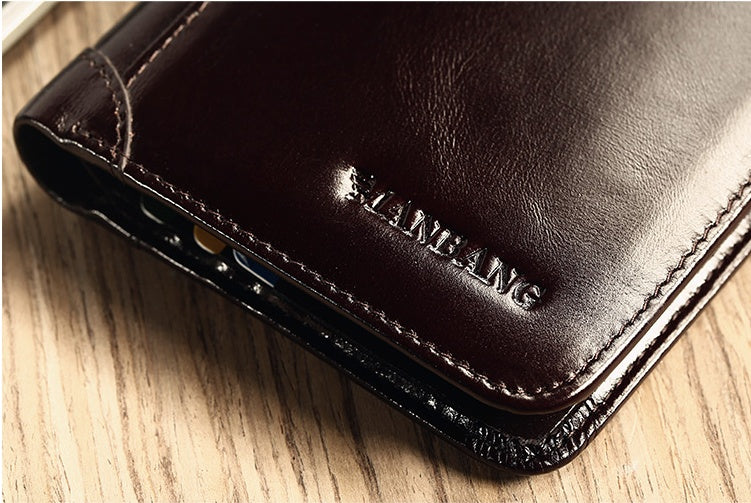 Men’s Genuine Leather Trifold Wallet – No Zipper, Coin Pocket, Slim & Compact Design in Black & Brown