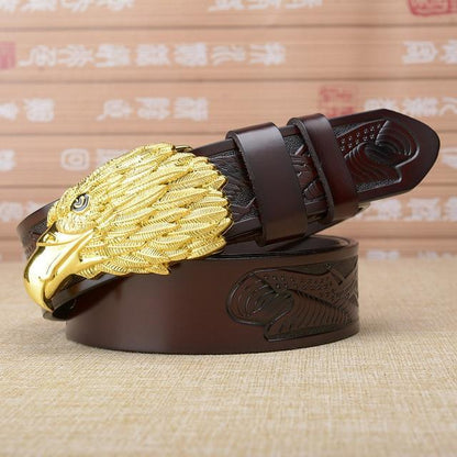 Western Men’s Leather Belt with Eagle Head Buckle