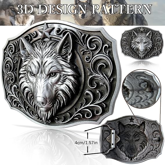 Wolf 3D Western Belt Buckle – Bold Novelty Design