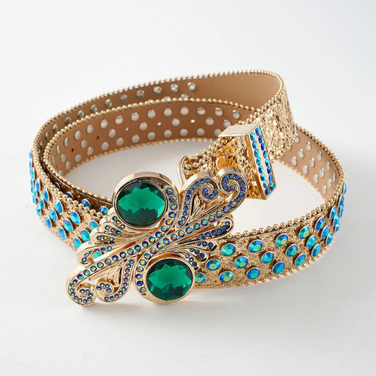 Designer Rhinestone Studded Western Belt for Men & Women – PU Leather Bling