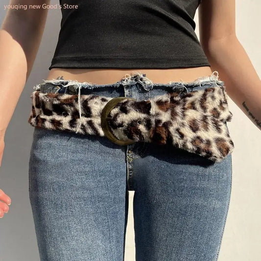 Women's Plush Animal Print Western Waist Belt - Adjustable Furry Leopard Cincher