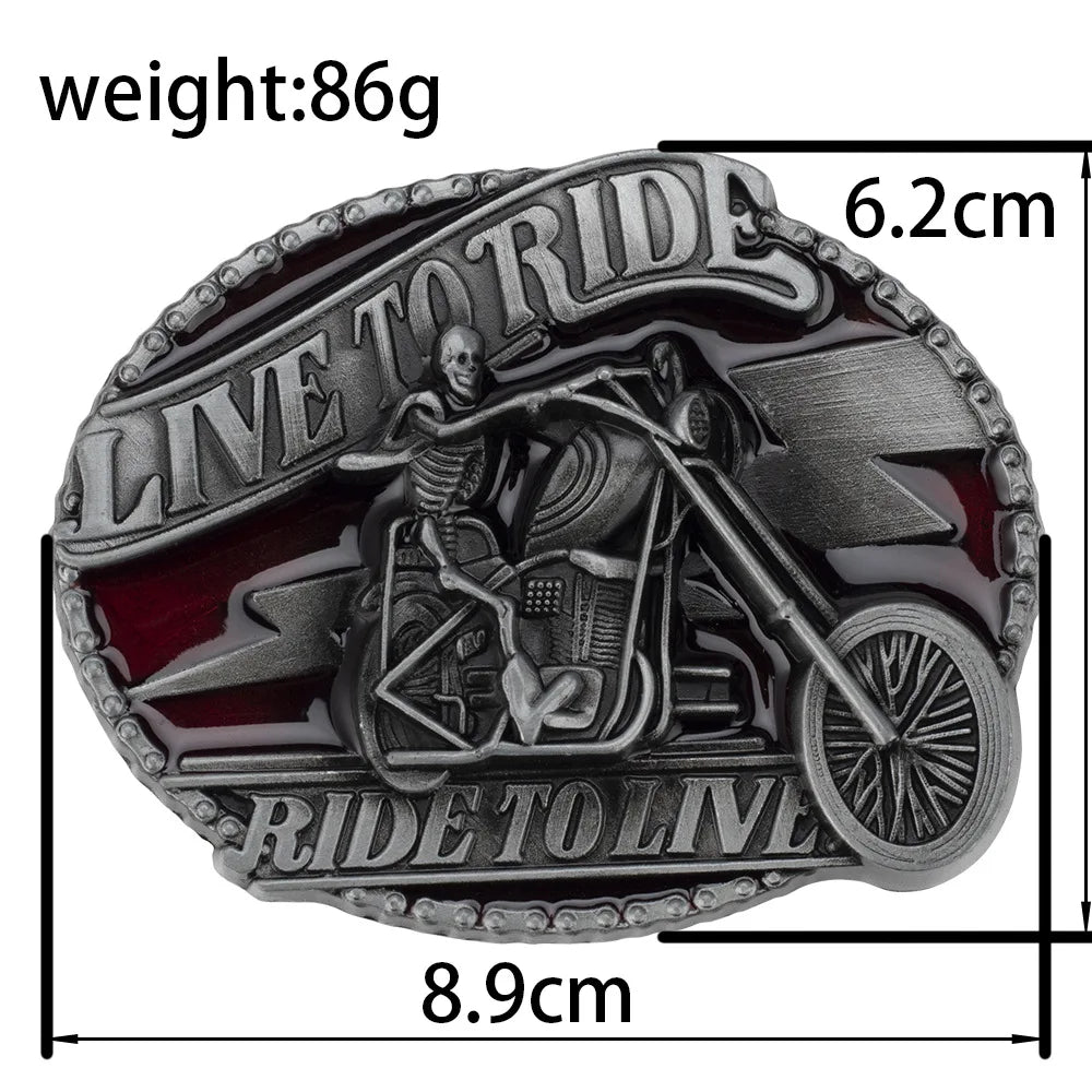 Men's Western Live To Ride Longhorn Bull Motorcycle Alloy Belt Buckle