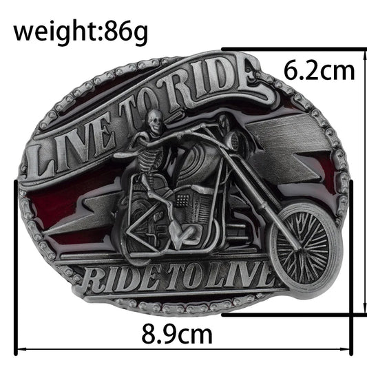Men's Western Live To Ride Longhorn Bull Motorcycle Alloy Belt Buckle