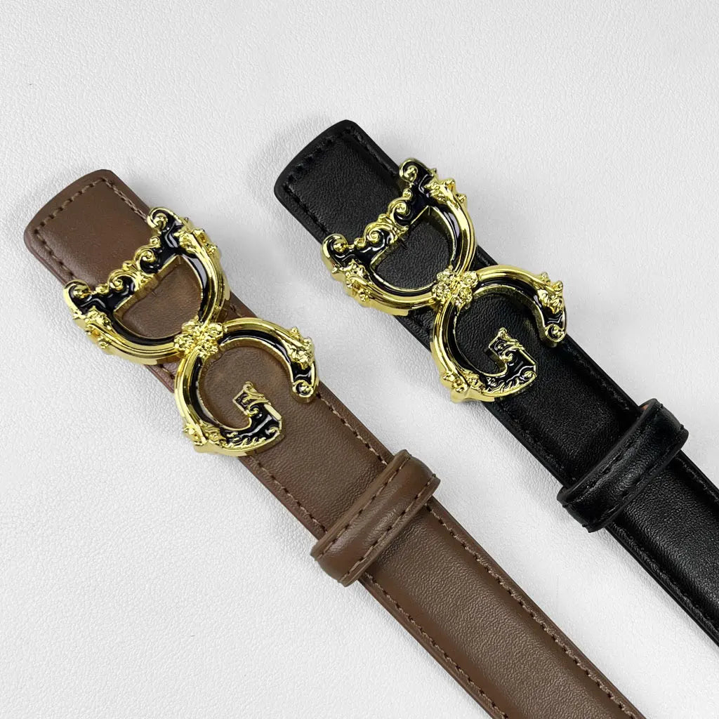 Women's Western Leather Belt with Alloy Letter Buckle for Jeans, Pants & Dresses