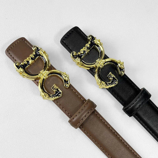 Women's Western Leather Belt with Alloy Letter Buckle for Jeans, Pants & Dresses