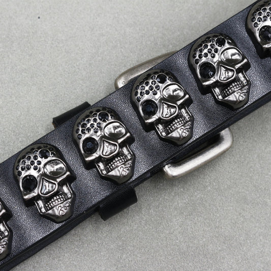 Unisex Genuine Western Leather Cross Rivet Punk Belt - Hip Hop Style