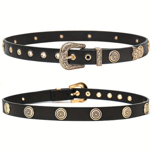 Women's Studded Faux Leather Belt - Western Punk Style for Dresses & Jeans