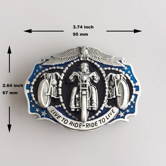 Live to Ride Ride to Live Men's Motorcycle Belt Buckle - Vintage Style Enamel