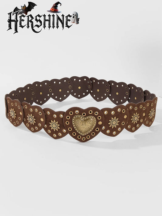 Adjustable Women's Western Leather Heart Cutout Belt – Boho, Gothic & Punk Style