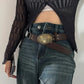 Western Cowgirl Belt for Women - Retro Y2K Spliced Round Buckle Jeans