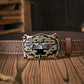 Unisex Vintage Western PU Leather Belt with Floral Carved Buckle for Jeans