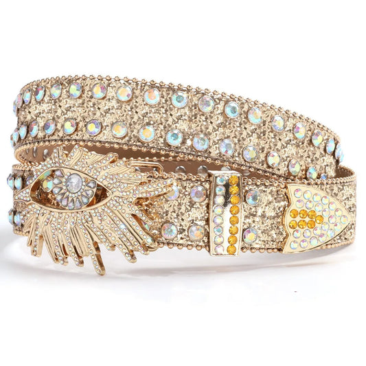 Sparkling Western Rhinestone Belt for Men & Women – Crystal Studded Cowboy Jeans