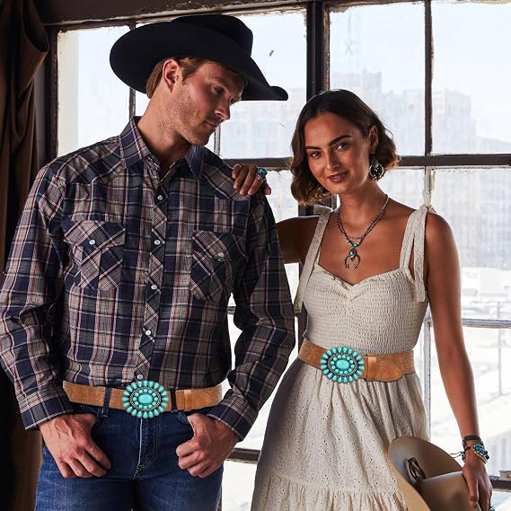 Women's Turquoise Embossed Western Belt – Detachable