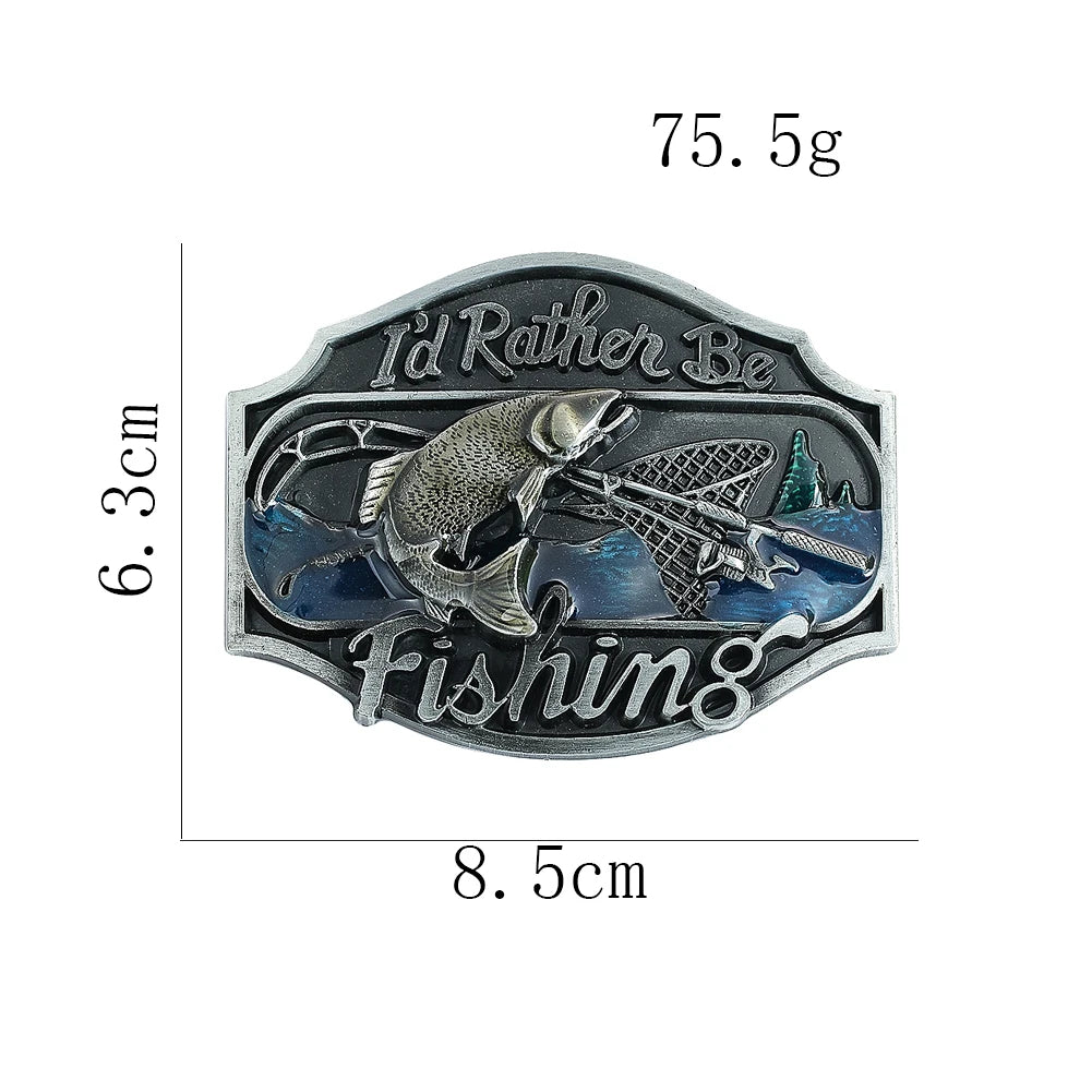 Western Cowboy "I'd Rather Be Fishing" Enamel Belt Buckle for Men