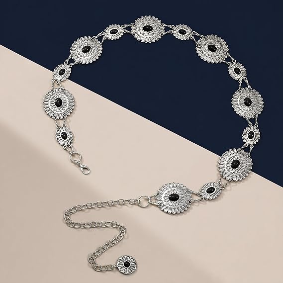 Women's Boho Concho Chain Waist Belt – Silver