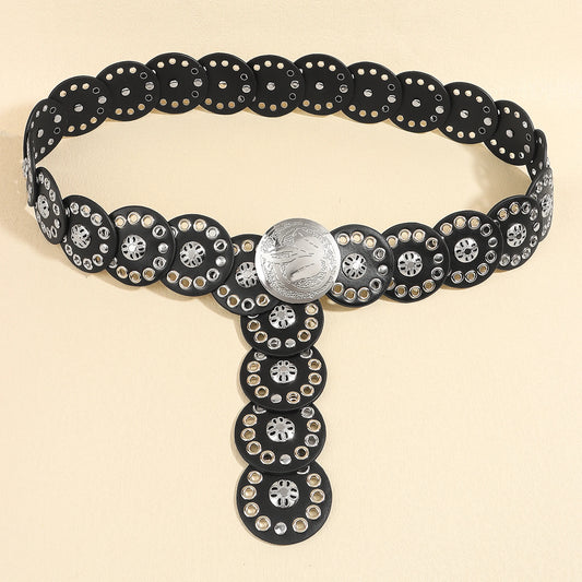 Boho Y2K Western Chic Belt - Wide Geometric PU Leather for Skirts & Pants