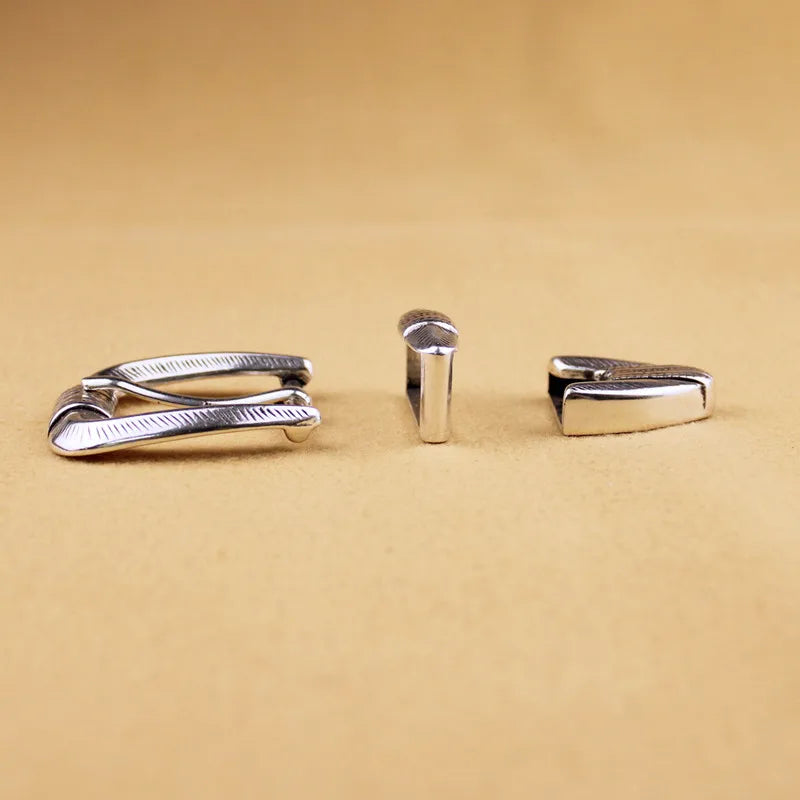 Western Cowboy Engraved 25mm Belt Buckle Set - Antique Silver 3-Piece