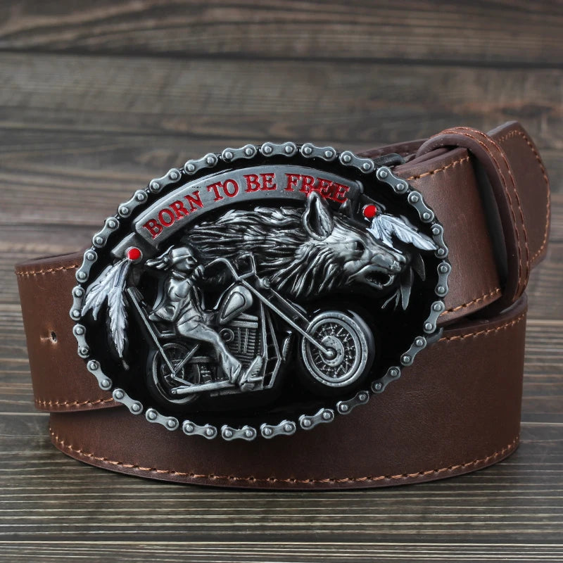 Unisex Metal Wolf Belt Buckle - Western Biker Style for Men & Women