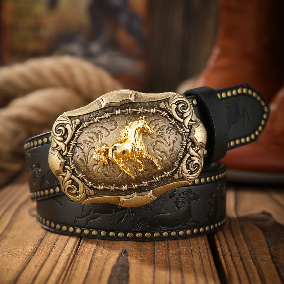 Unisex Vintage PU Leather Western Belt with Alloy Buckle