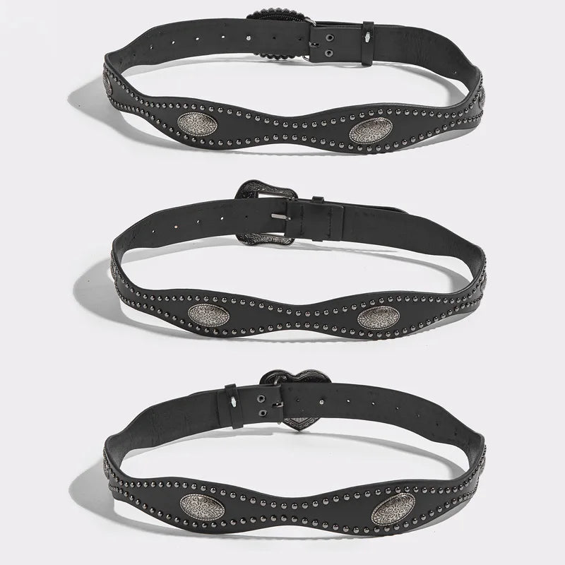 Unisex Studded Western Leather Waist Belt – Fashionable Punk Style & Unique Buckle