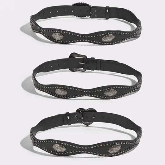 Unisex Studded Western Leather Waist Belt – Fashionable Punk Style & Unique Buckle