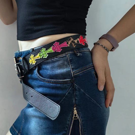 Unisex Colorful Lychee Pattern PU Leather Belt – Gothic, Western & Punk Jeans Style