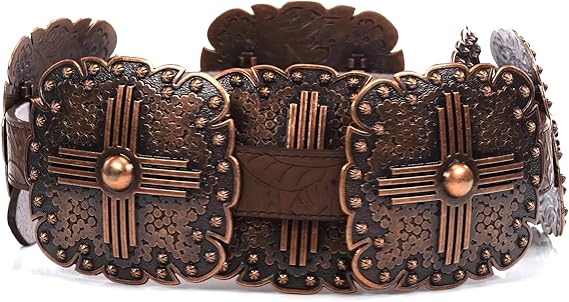 Women's Floral Embossed Leather Belt – Square Conchos