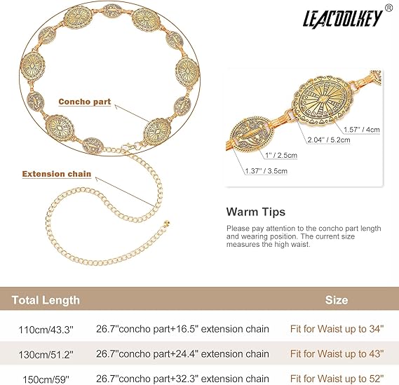 Women's Turquoise Concho Chain Waist Belt
