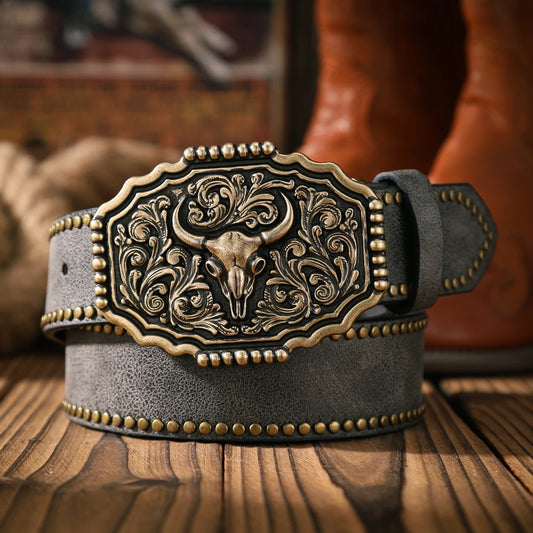 Retro Western PU Leather Belt for Men & Women with Metal Buckle