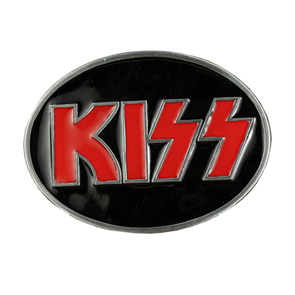 KISS Logo Embossed Men's Belt Buckle - Red & Black Novelty Rock Fan Accessory