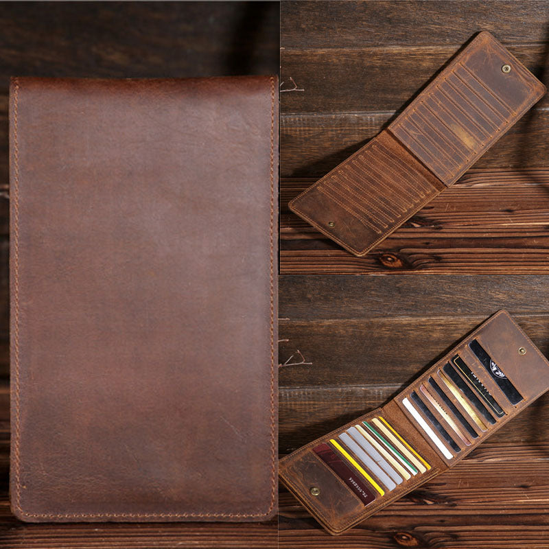 Men's Long Leather Wallet – Crazy Horse Cowhide Card Holder, Phone & Money Bag with 18 Card Slots