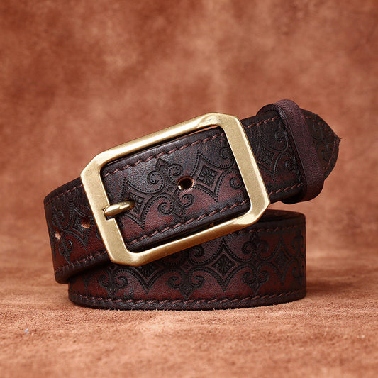 Carved Double-Sided Cowhide Leather Belt