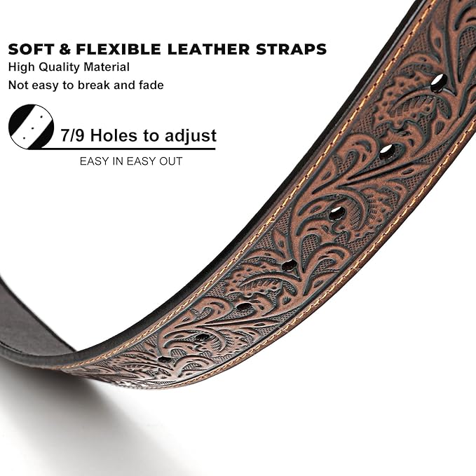 Western Leather Belt for Men – Removable Alloy Buckle