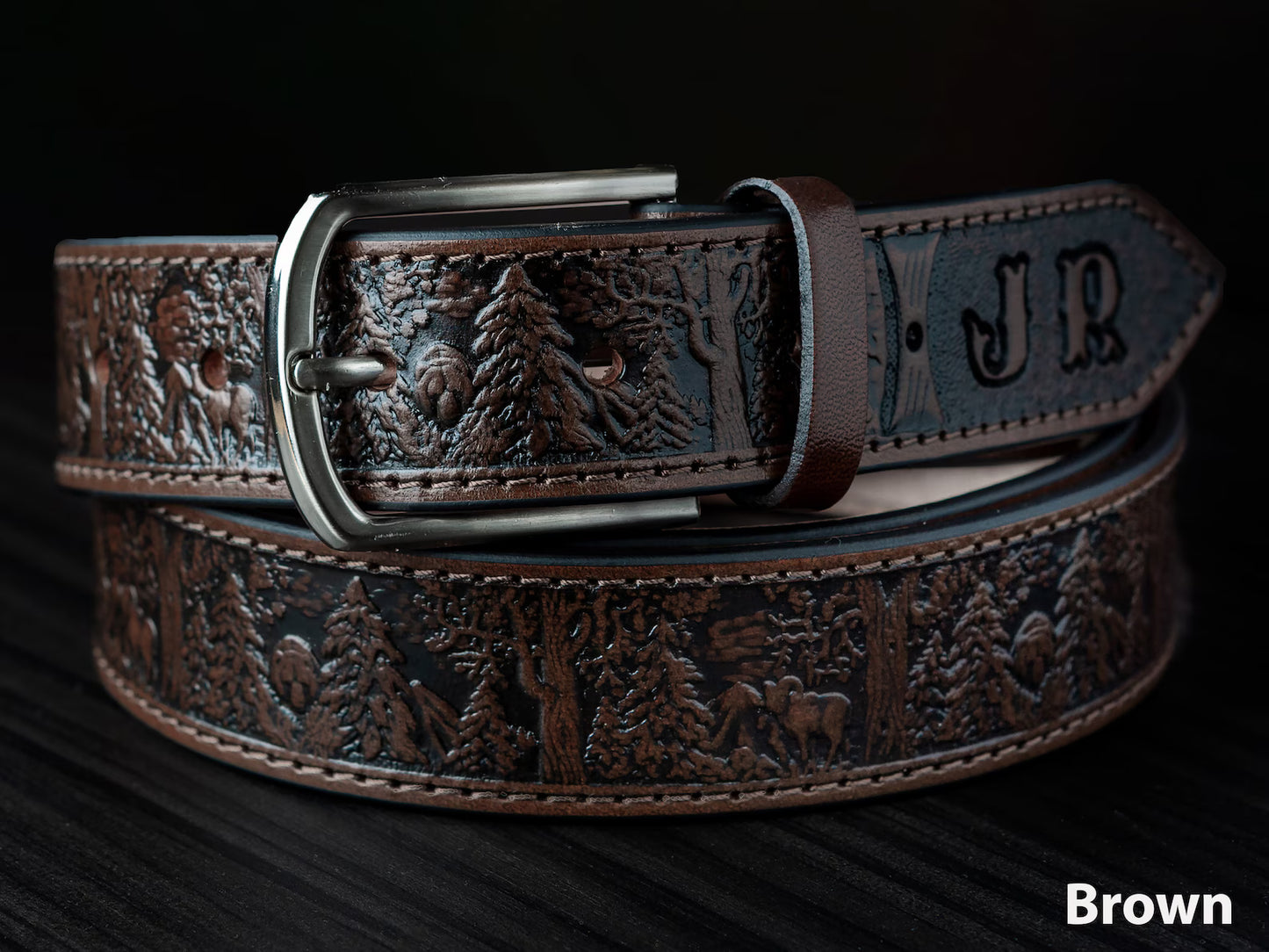 Wildlife Scene Leather Belt – Handmade Cowboy Belt