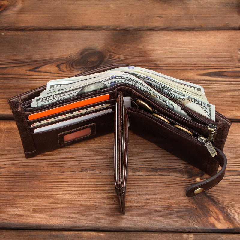 RFID Blocking Crazy Horse Leather Men’s Wallet with Vintage Style and Secure Compartments
