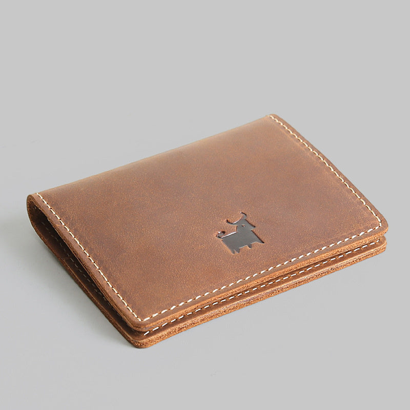 Men’s Genuine Cowhide Leather Card Holder Wallet – Mini Slim & Thin, No Zipper Closure