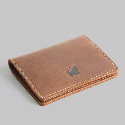 Men’s Genuine Cowhide Leather Card Holder Wallet – Mini Slim & Thin, No Zipper Closure