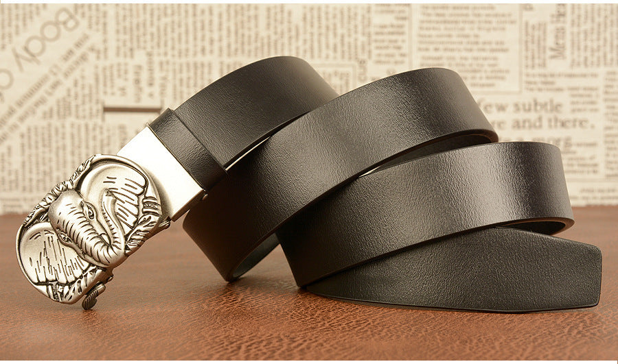 Western Cowhide Leather Belt - Elephant Buckle Statement