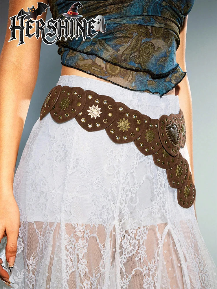 Adjustable Women's Western Leather Heart Cutout Belt – Boho, Gothic & Punk Style