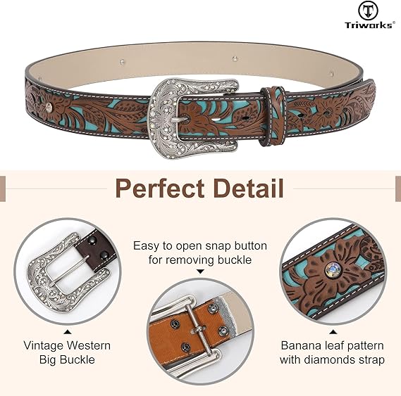 Women's Cowgirl Bling Belt – Turquoise & Rhinestone