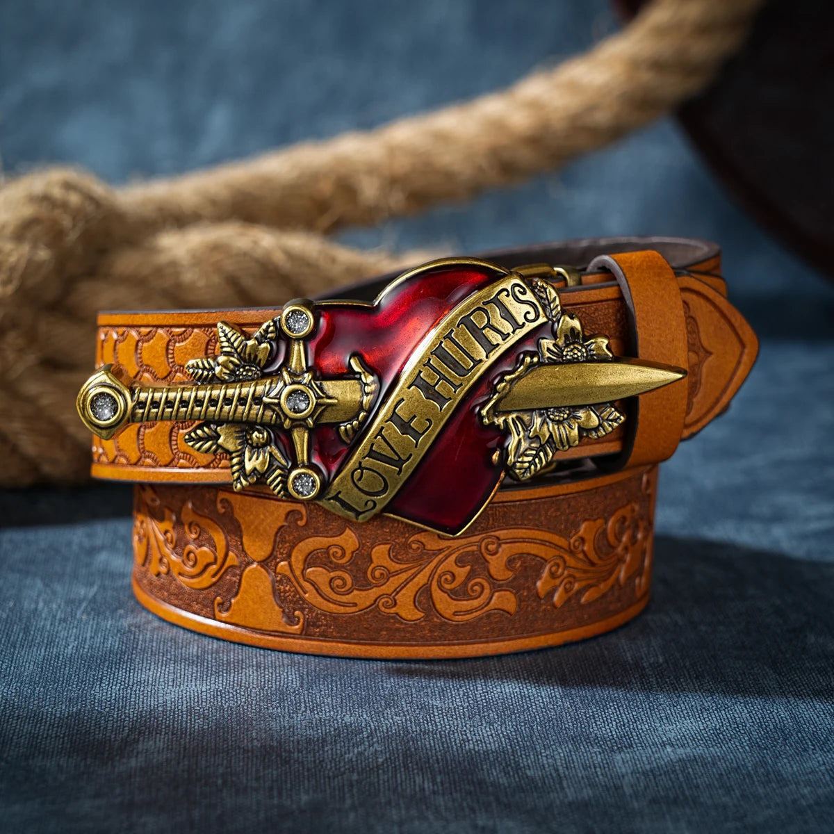 Antique Western Sword Heart Belt Buckle - Unisex Metal Gift