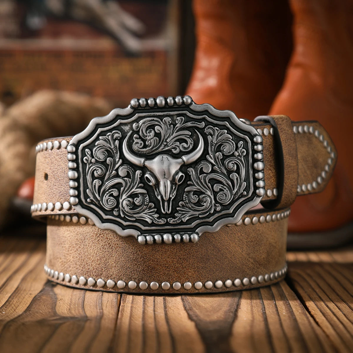 Retro Western PU Leather Belt for Men & Women with Metal Buckle