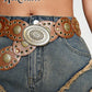Women's Western Boho Wide Disc Belt - PU Leather Concho Cowgirl Waist Belt