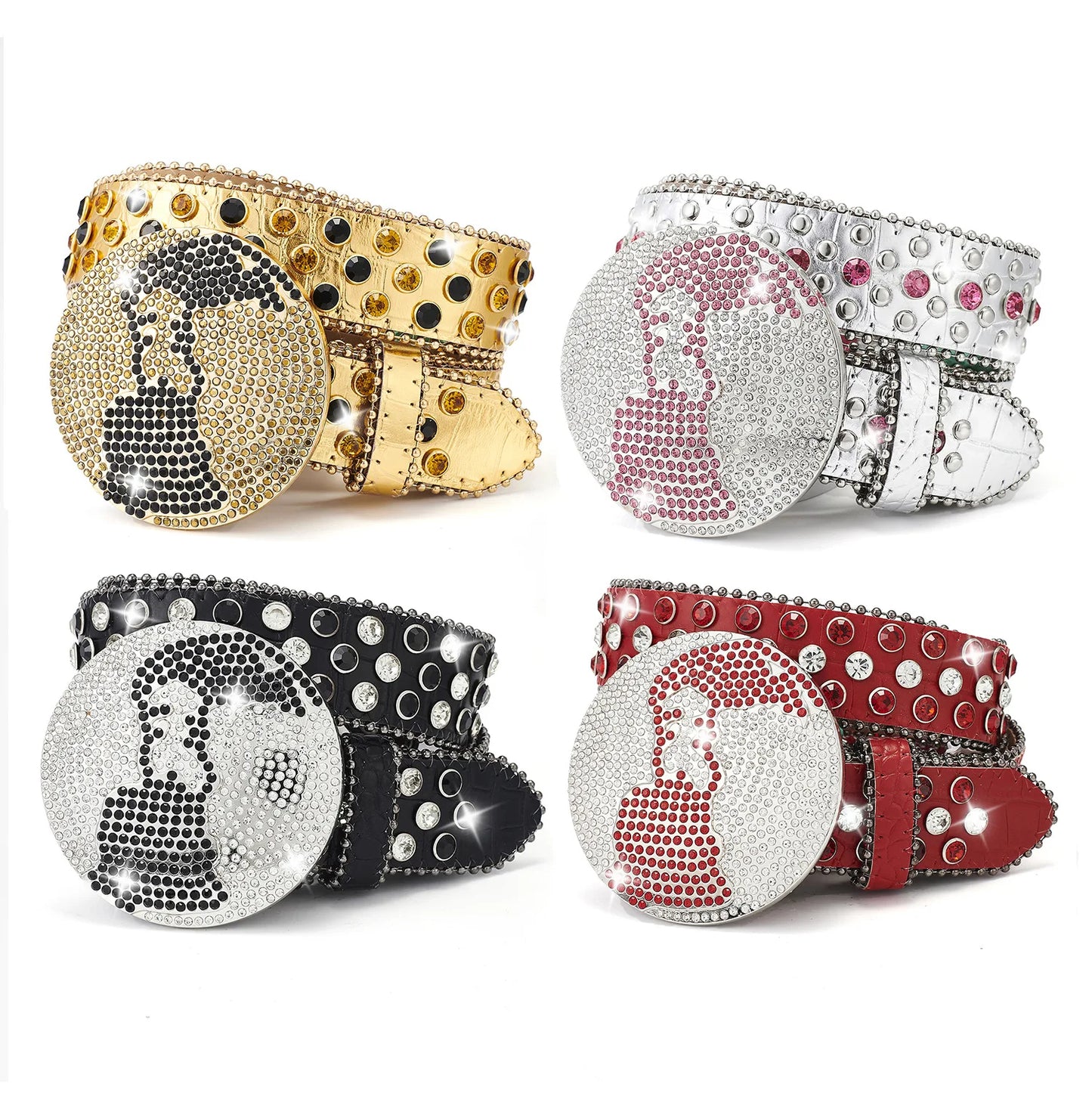 Unisex Western Rhinestone Belt – Dazzling Crystal Round Buckle | PU Leather