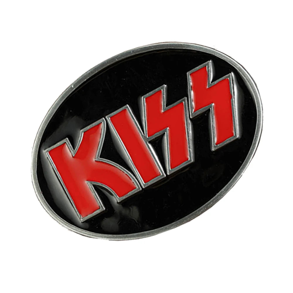 KISS Logo Embossed Men's Belt Buckle - Red & Black Novelty Rock Fan Accessory