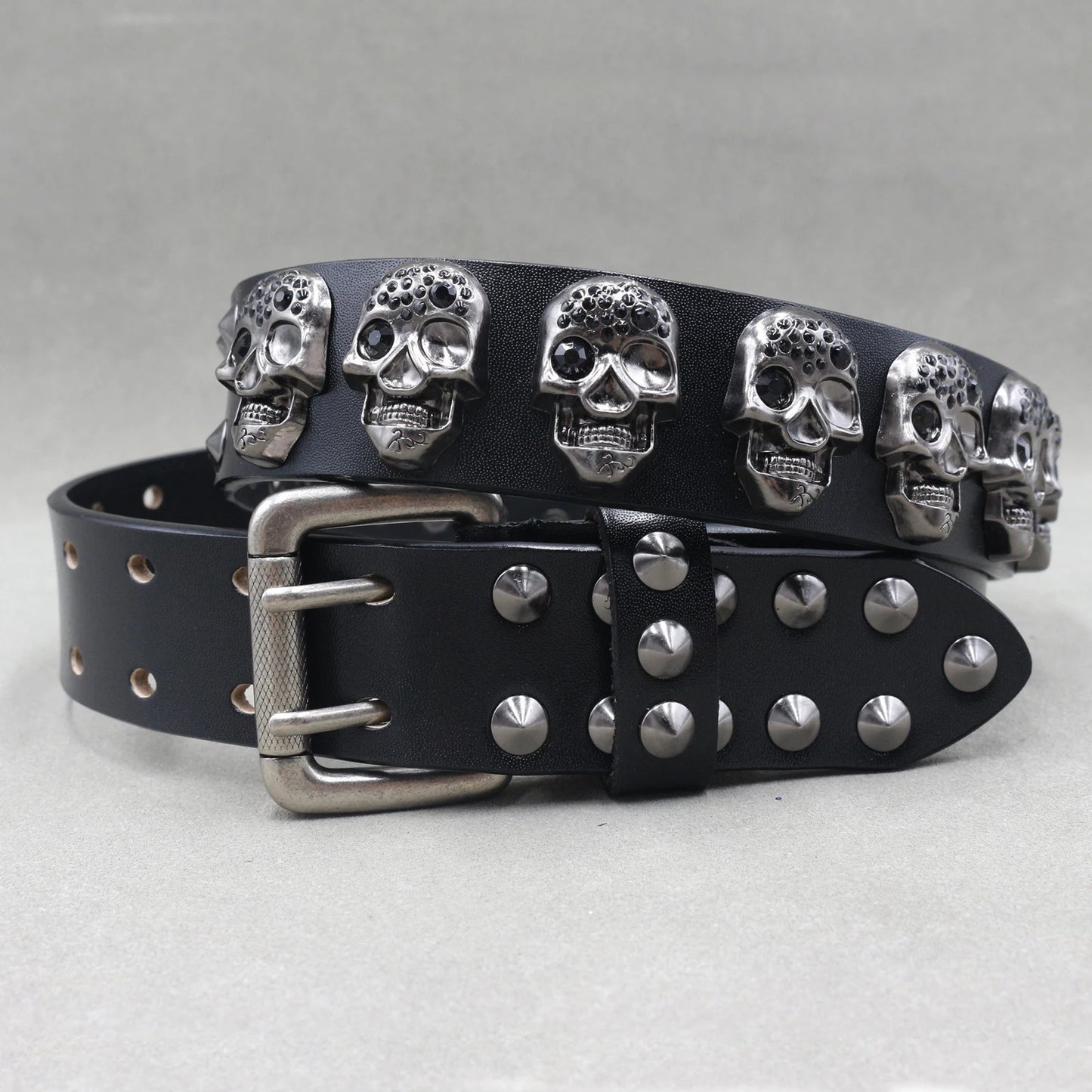 Unisex Genuine Western Leather Cross Rivet Punk Belt - Hip Hop Style