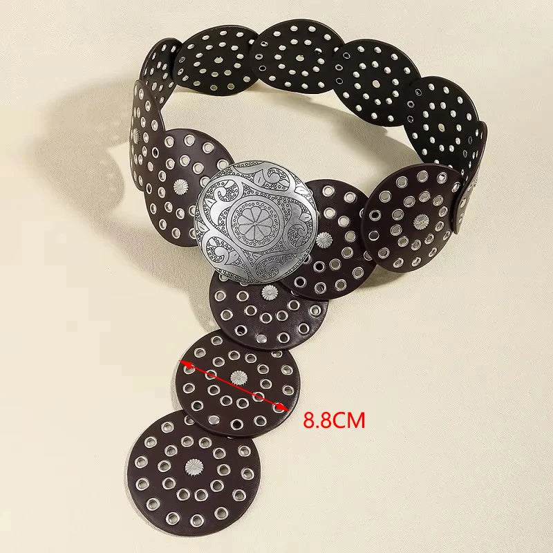 Women's Vintage Western PU Leather Wide Belt – Hollow Metal Buckle