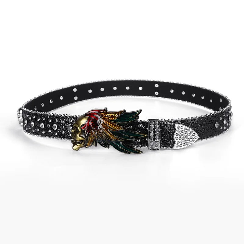 Designer Rhinestone Studded Western Belt for Men & Women – PU Leather Bling